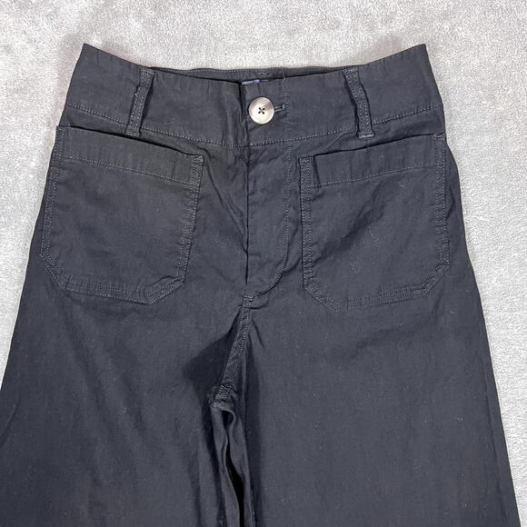 Maeve Anthropologie The Colette Pants Women's 25P Linen Stretch Wide Leg Black - Picture 2 of 10